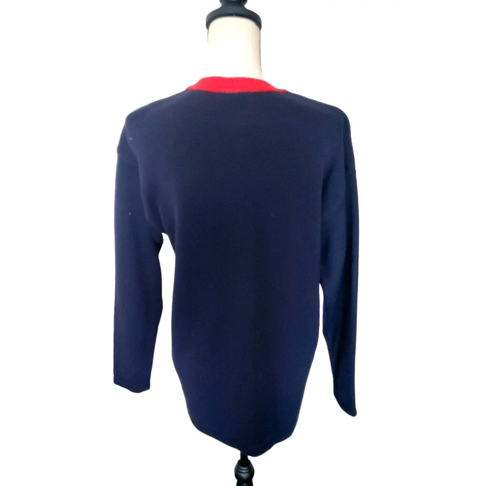 Vintage Liz Claiborne Collection Blue Color Block Merino Wool Cardigan Sweater S